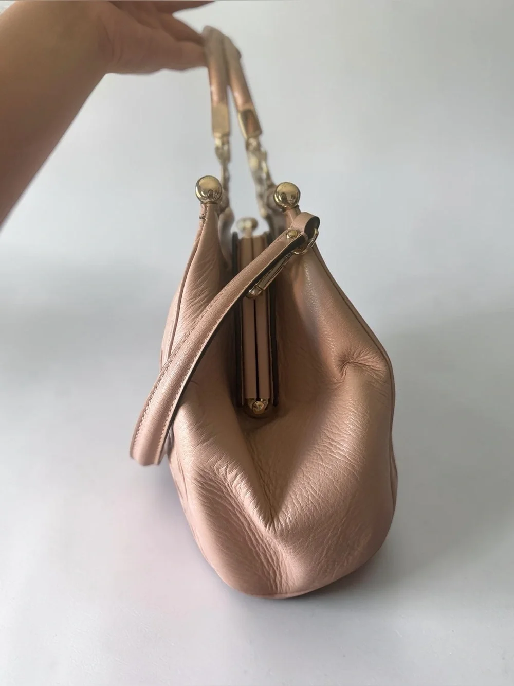 Coach Madison Carrie 27681 Gathered Leather Satchel Shoulder Bag in Blush Pink